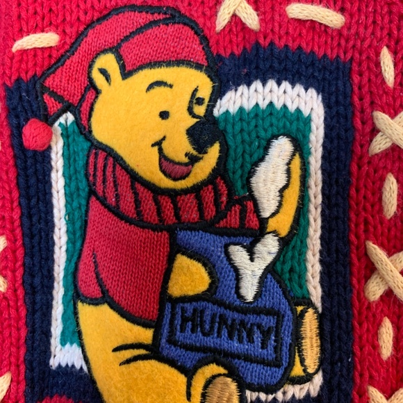 The Disney Store Winnie the Pooh Christmas Knit Cardigan Size Small Red VTG Rare - Picture 11 of 16
